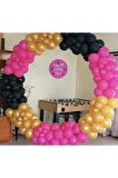 Fuşya Siyah Gold Balon Balon Zinciri 50 adet