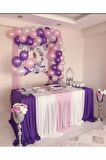 50 Adet Metalik Pembe-Mor-Beyaz Balon+ 5 mt Balon Zinciri