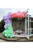 Pastel Mint Yeşili Lila  Pembe Balon Zinciri 50 adet + 5 mt balon zinciri