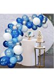 Balon Parti 50 Adet Beyaz Mavi Gri Lacivert Metalik Balon Ve Balon Zinciri