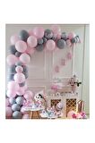Pastel Pembe Gri Balon 100 Adet + 5 Mt. Balon Zinciri