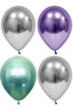 Gümüş-mor-yeşil Krom Balon 30 Adet