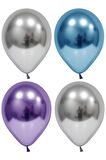 Gümüş-mavi-mor Krom Balon 30 Adet