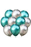 Gümüş-yeşil Krom Balon 30 Adet