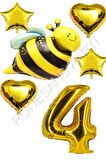 Arı Karakterli Yıldız Kalp Folyo Balon Seti Yaş 4