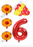 Sarı Kırmızı Futbol Topu Folyo ve Latex Balon Rakam Seti Yaş 6