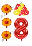 Sarı Kırmızı Futbol Topu Folyo ve Latex Balon Rakam Seti Yaş 8