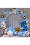 Krom Gold Makaron Mavi Pastel Beyaz Balon Zinciri 100 Adet