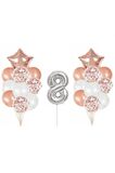 Gümüş 8 Yaş Rose Gold Konfetili Şeffaf Balon Seti