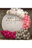 Pembe-Fuşya-Beyaz-Gri-Krom Gold Balon 50 Adet + 5 Mt. Balon Zinciri