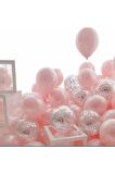 Makaron Pembe Gümüş Konfetili Şeffaf Balon seti 20 Adet