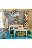 Krom Gold - Pastel Beyaz - Pastel Mavi Balon Seti + 5 Mt Balon Zinciri 50 adet