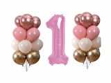Pastel Krom 1 Yaş Pembe Doğum Günü Balon Seti