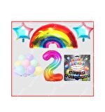 Gökkuşağı Yıldız Makaron Balon Banner Temalı 2 Yaş Doğum Günü Parti Seti