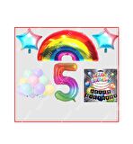 Gökkuşağı Yıldız Makaron Balon Banner Temalı 5 Yaş Doğum Günü Parti Seti
