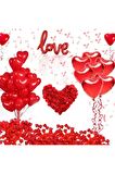 Sevgililer Günü Süsleme Paketi Kırmızı Love Kalp Balon Seti