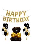 Siyah Kalp folyo Happy Bırthday Doğum Günü Seti