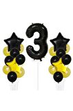 Sarı Gold Folyo Balon Rakam Set Dogum Günü Süsü 3 Yaş