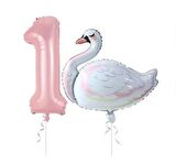 Kuğu Balon Pembe Rakam Folyo Balon Set Yaş 1