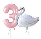 Kuğu Balon Pembe Rakam Folyo Balon Set Yaş 3