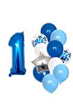 Mavi Rakam Balon Pullu Şeffaf Balon Seti Yaş 1