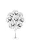 7'li Şeffaf Ayaklı Balon Standı - Gümüş Konfetili Şeffaf Balonlu 