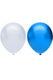 Metalik Balon Seti 50 Adet ( Beyaz, Koyu Mavi)