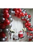50 Adet  Parti Balonu  - Kırmızı - Gümüş Metalik Balon +Balon Zinciri Hediye