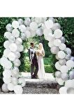 100 Adet Beyaz,Gümüş Metalik Balon +Balon Zinciri Hediye