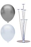 7 Çubuklu Balon Standı + 40 adet balon ( Beyaz, Gümüş )