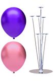 7 Çubuklu Balon Standı + 40 adet balon ( Mor - Pembe )