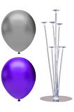 7 Çubuklu Balon Standı + 40 adet balon ( Mor, Gümüş )