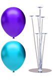 7 Çubuklu Balon Standı + 40 adet balon ( Mor - Açık Mavi )