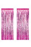 2 Adet 45 cm × 200 cm Metalize Arka Fon Kapı Perdesi Püsküllü Fon Süsü Pembe
