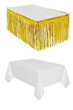 Gold Metalize Masa Etegi + Plastik Beyaz Masa Örtüsü