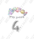 Happy Bırthday Yazılı Kaligrafi Banner Makaron Balon Seti 4 Yaş Gümüş Set Doğum Günü