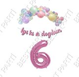 İyiki Doğdun Yazılı Kaligrafi Banner Makaron Balon Seti 6 Yaş Pembe Set Doğum Günü