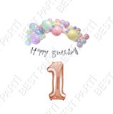 Happy Bırthday Gümüş Yazılı Kaligrafi Banner Makaron Balon Seti 1 Yaş Rose Gold Set Doğum Günü