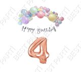 Happy Bırthday Gümüş Yazılı Kaligrafi Banner Makaron Balon Seti 4 Yaş Rose Gold Set Doğum Günü