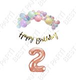 Happy Bırthday Gold Yazılı Kaligrafi Banner Makaron Balon Seti 2 Yaş Rose Gold Set Doğum Günü