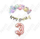 Happy Bırthday Gold Yazılı Kaligrafi Banner Makaron Balon Seti 3 Yaş Rose Gold Set Doğum Günü