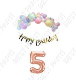 Happy Bırthday Gold Yazılı Kaligrafi Banner Makaron Balon Seti 5 Yaş Rose Gold Set Doğum Günü