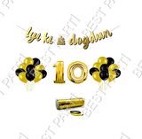 Rafya İpli 10 Yaş Gold Folyo Balon İyiki Doğdun Yazılı Banner Balon Set Doğum Günü