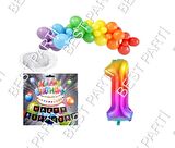 İyiki Doğdun Yazılı Banner 1 Yaş Gökkuşağı Temalı Balon Seti