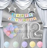 Gümüş Renk Yıldız Folyo Balon Seti 12 Yaş