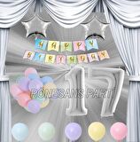 Gümüş Renk Yıldız Folyo Balon Seti 17 Yaş