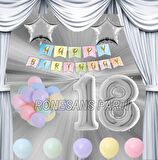 Gümüş Renk Yıldız Folyo Balon Seti 18 Yaş