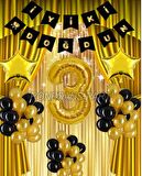 Gold Renk Yıldız Folyo Banner  Balon Seti 3 Yaş