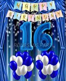 Mavi Renk Yıldız Folyo  Balon Seti 16 Yaş