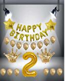 Gold Renk Kral taç Happy Bırthday Folyo Balon Seti 2 Yaş